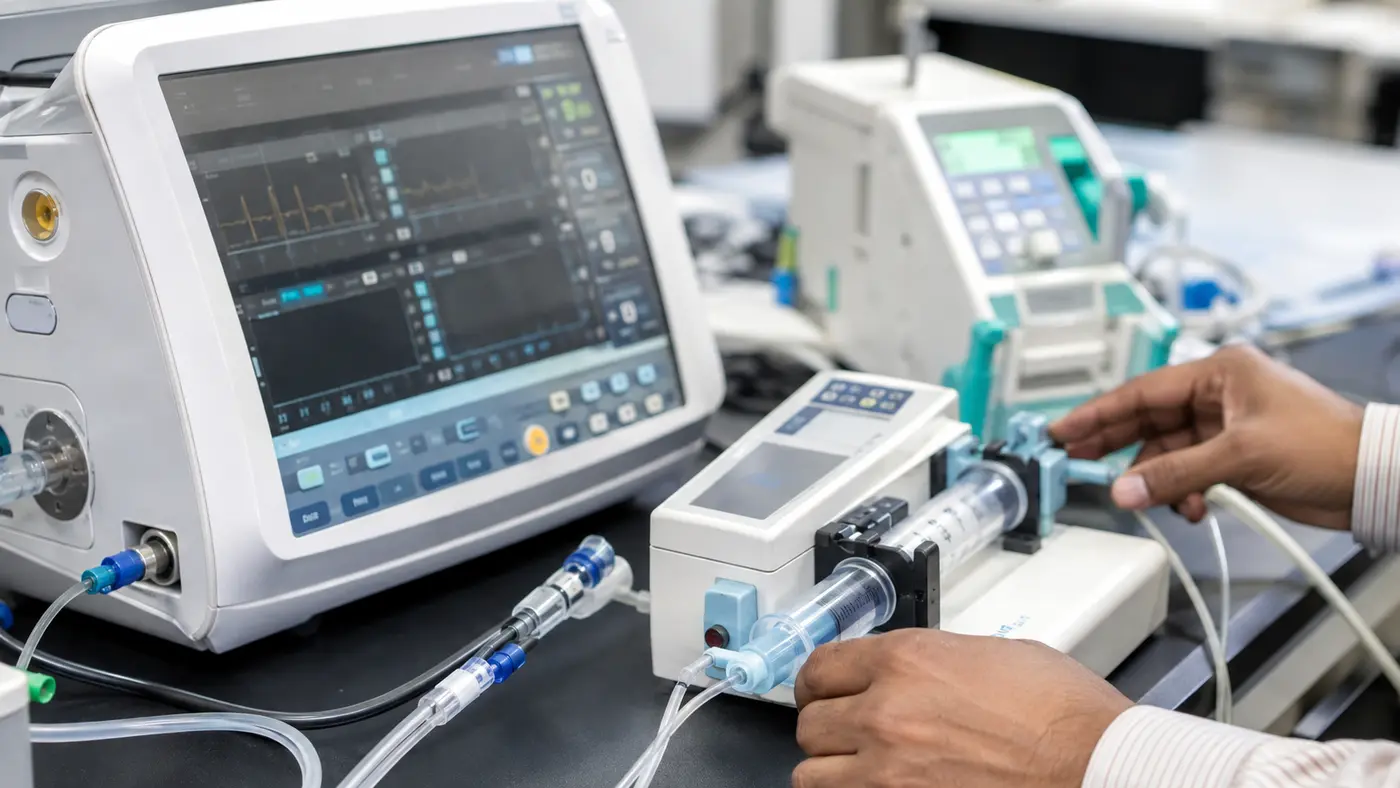 hospital device undergoing documented functional checks after repair