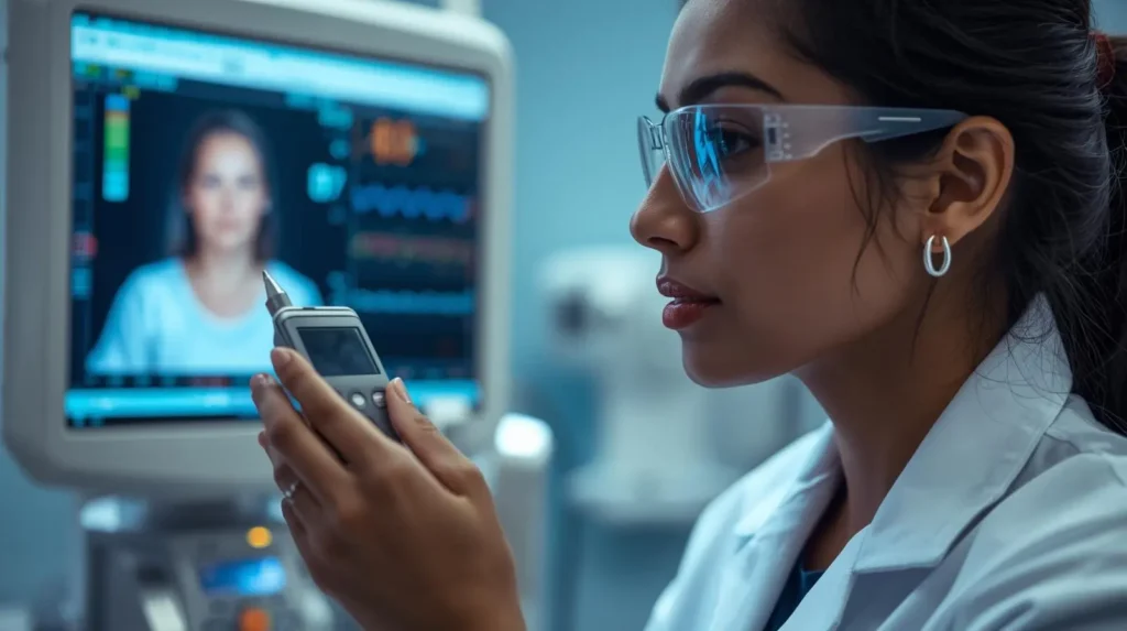 Biomedical engineer calibrating a patient monitor.