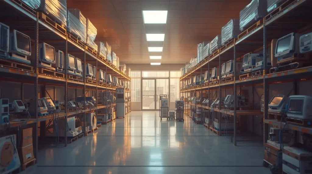 Delivery truck transporting hospital furniture in Hyderabad.
